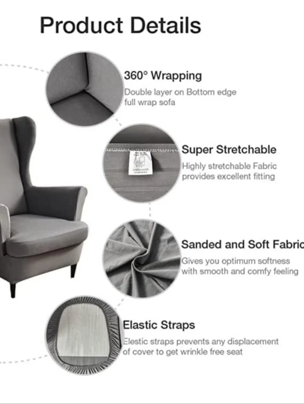 Gray Stretch Wing Chair Slipcovers [Set Of 2]